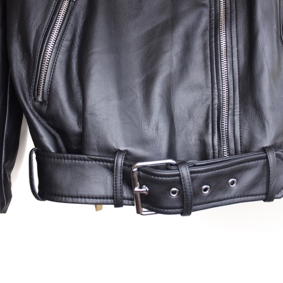 Zara Vegan Leather Edgy Moto Biker Jacket XS Girls Rule Slogan Bloggers Favorite - Picture 8 of 16